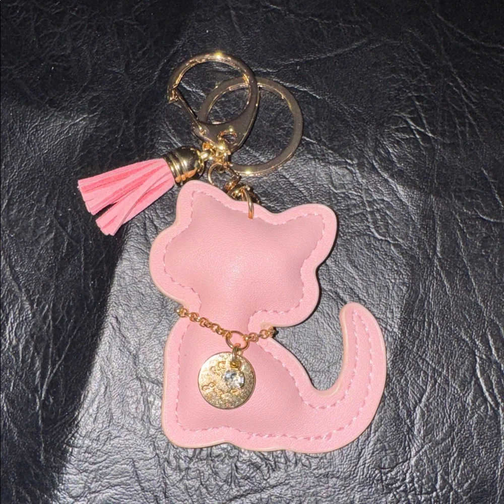 Cat Keychain with Pink w/Gold Accents, NEW